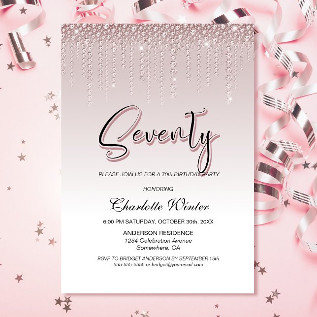 Pink Diamonds 70th Birthday Invitation (Creator Uploaded)