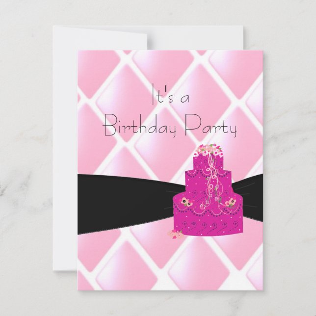 Pink Diamonds and Cake Birthday Invitation (Front)