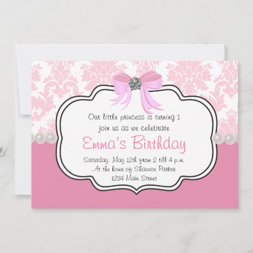 Pink Diamonds and Pearls Damask Invitation