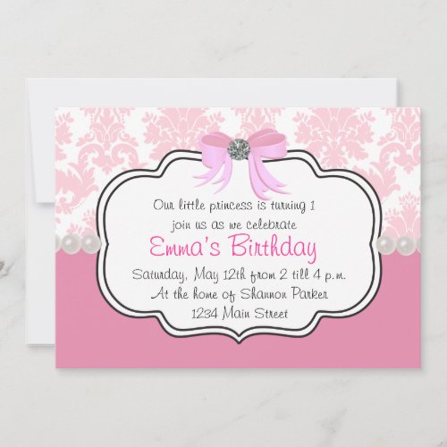 Pink Diamonds and Pearls Damask Invitation