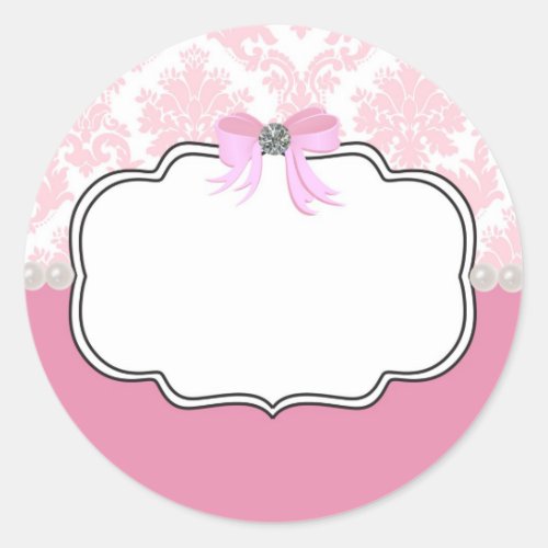 Pink Diamonds and Pearls Damask Invitation Classic Round Sticker