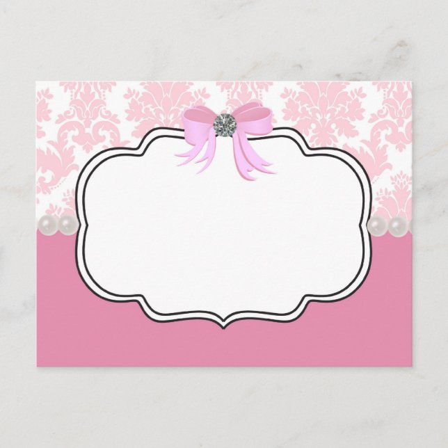 Pink Diamonds and Pearls Damask Invitation Postcard (Front)