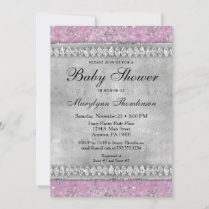 Pink Diamonds Baby Shower Invitation Girl Bling