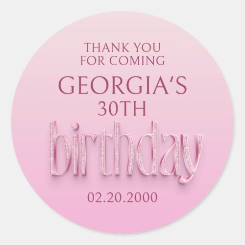 Pink Diamonds Birthday Classic Round Sticker