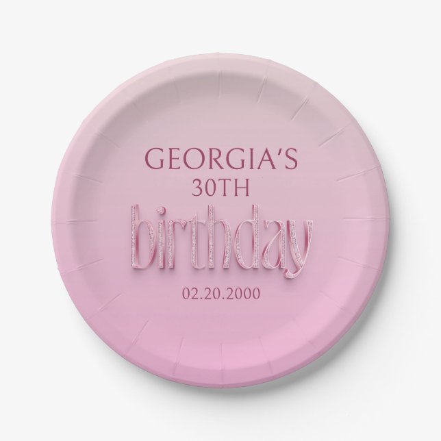Pink Diamonds Birthday Paper Plates (Front)