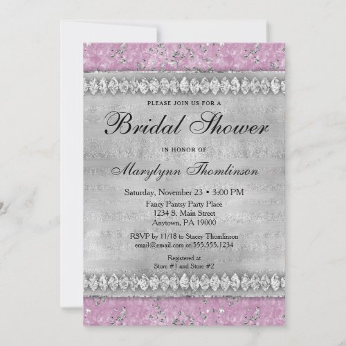 Pink Diamonds Bridal Shower Invitation Silver