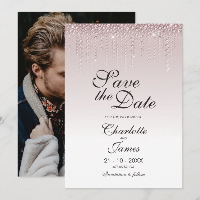 Pink Diamonds Custom Photo Wedding Save The Date (Front/Back)