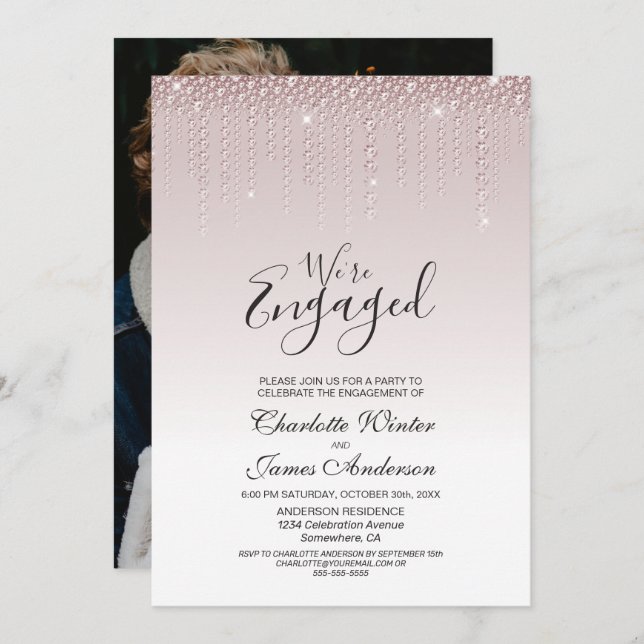 Pink Diamonds Engagement Party Invitation (Front/Back)