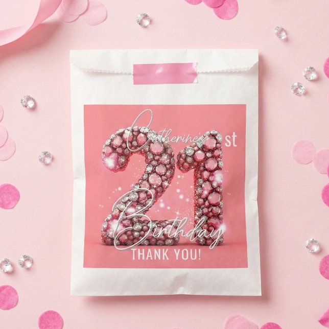 Pink Diamonds Glam 21st Birthday Party Thank You Favor Bag (Creator Uploaded)