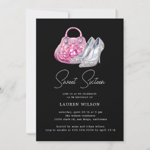 pink diamonds glitter sweet sixteen birthday invitation