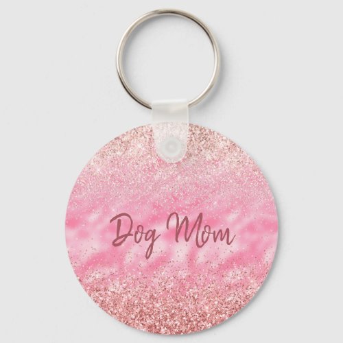 Pink Diamonds Glitzy Sparkle Glitter Dog Mom Keychain