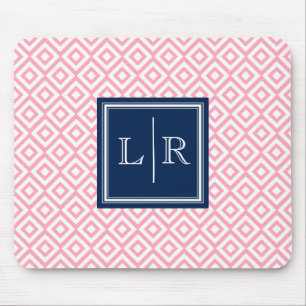 Pink Diamonds Pattern and Monogram Mouse Pad