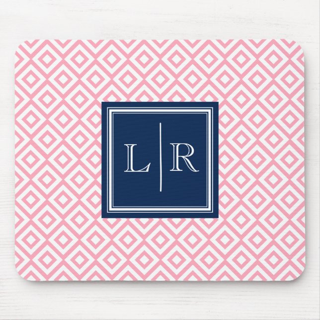 Pink Diamonds Pattern and Monogram Mouse Pad (Front)