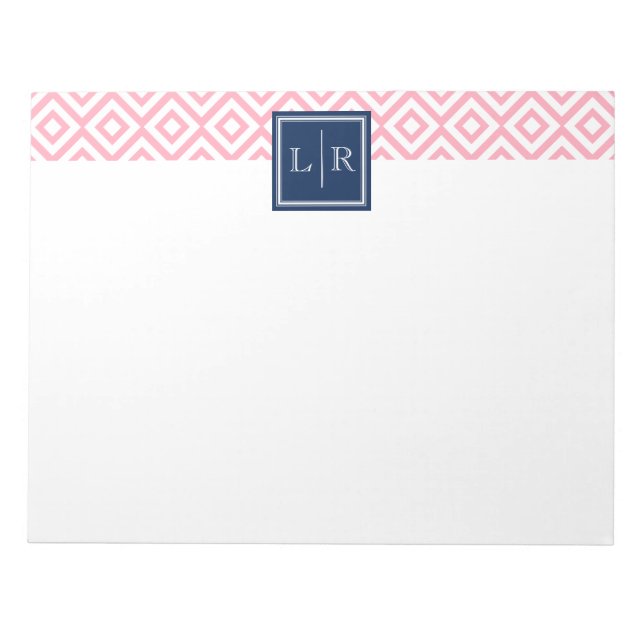 Pink Diamonds Pattern and Monogram Notepad (Front)