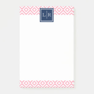Pink Diamonds Pattern and Monogram Post-it Notes