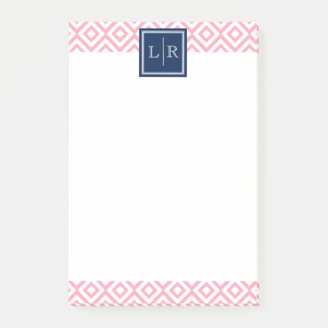 Pink Diamonds Pattern and Monogram Post-it Notes (Front)
