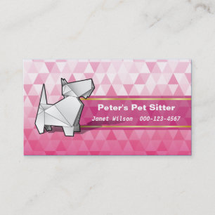 Pink Diamonds Pattern Origami Dog Pet Sitting Business Card