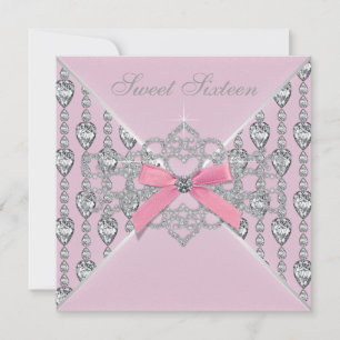 Pink Diamonds Pink Sweet 16 Birthday Party Invitation