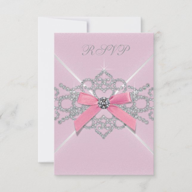 Pink Diamonds Pink Sweet 16 Birthday Party RSVP (Front)