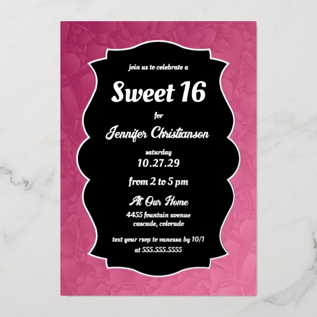 Pink Diamonds Sweet 16 Foil Invitation (Front)