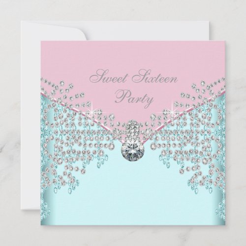 Pink Diamonds Teal Blue Sweet Sixteen Birthday Invitation