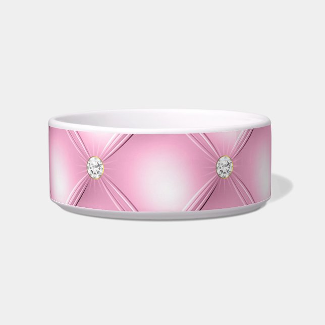 Pink diamonte pet bowl pretty elegant (Front)