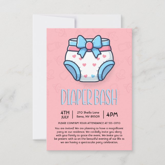 Pink Diaper Bash Baby Shower Invitation (Front)