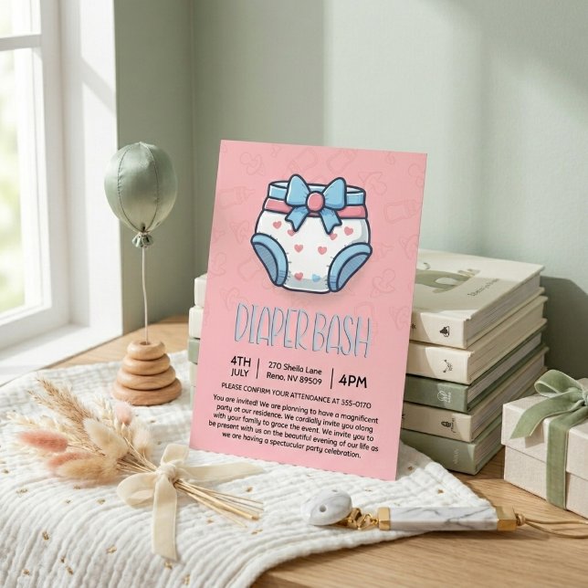 Pink Diaper Bash Baby Shower Invitation (Creator Uploaded)