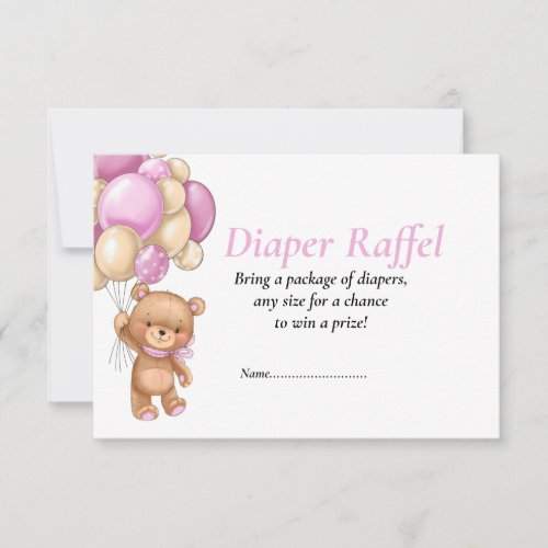Pink Diaper Raffel Baby Shower Teddy poker dots  Invitation