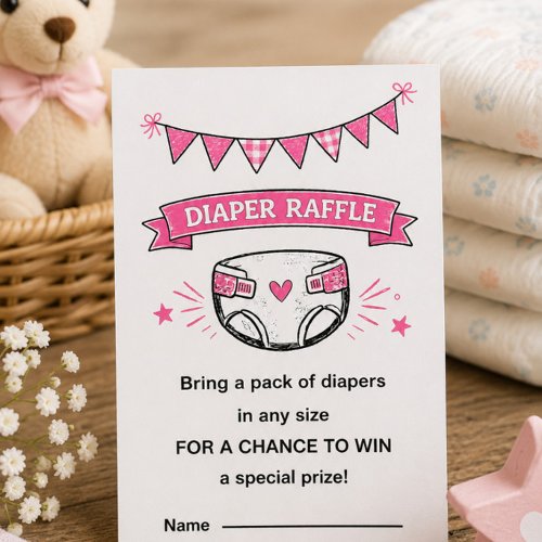 Pink Diaper Raffle Baby Shower Card