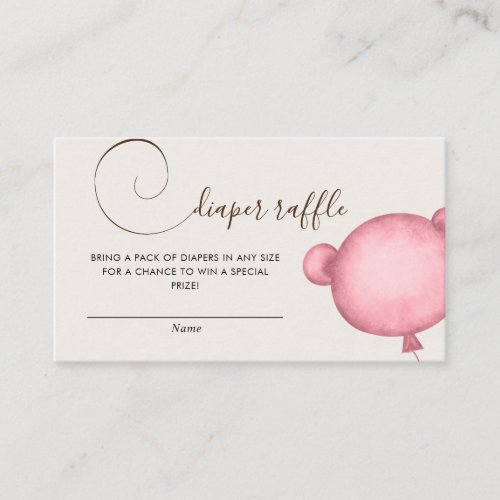 Pink Diaper Raffle Balloon Bear Baby Girl Enclosure Card