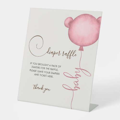 Pink Diaper Raffle Balloon Bear Pedestal Sign