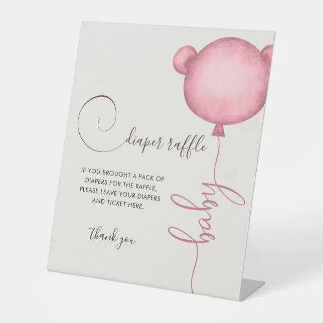 Pink Diaper Raffle Sign Pink Diaper Raffle Balloon Bear Pedestal Sign | Zazzle