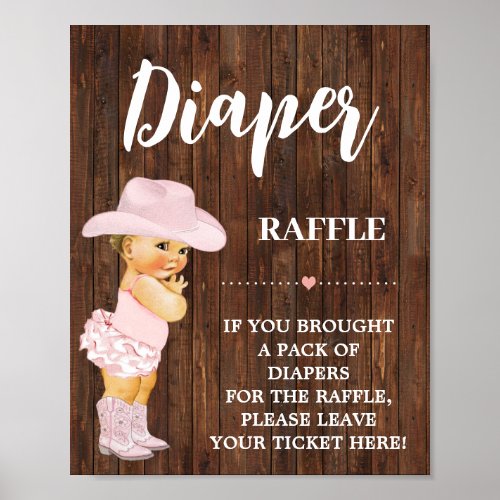 Pink Diaper Raffle Cowgirl Baby Shower Sign
