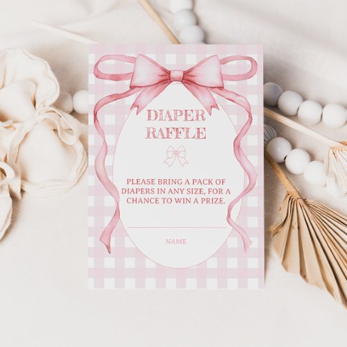 Pink Diaper Raffle Ribbon Bow Watercolor Cute Enclosure Card