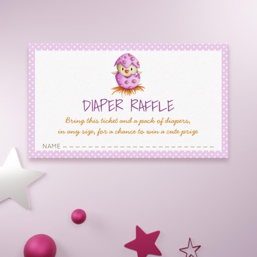 Pink Diaper Raffle with Bird Hatching Baby Shower Enclosure Card