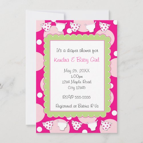 Pink diaper shower baby girl invitation