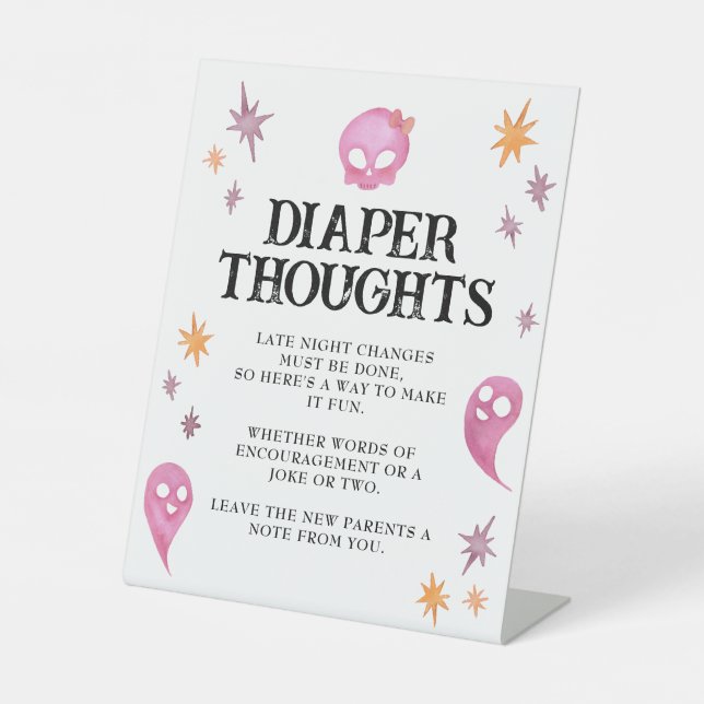 Pink Diaper Thoughts Halloween Baby Shower Sign (Front)