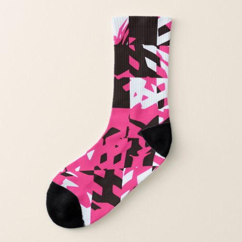 Pink Digital Abstract Plaid Socks