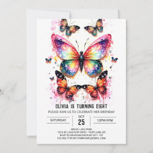 Pink Digital Butterfly Girl Birthday Invitation