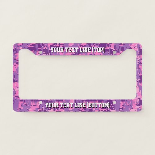 Pink Digital Camo graphic on a Personalized License Plate Frame