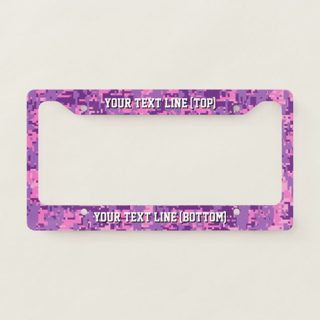 Pink Digital Camo graphic on a Personalized License Plate Frame (Front)