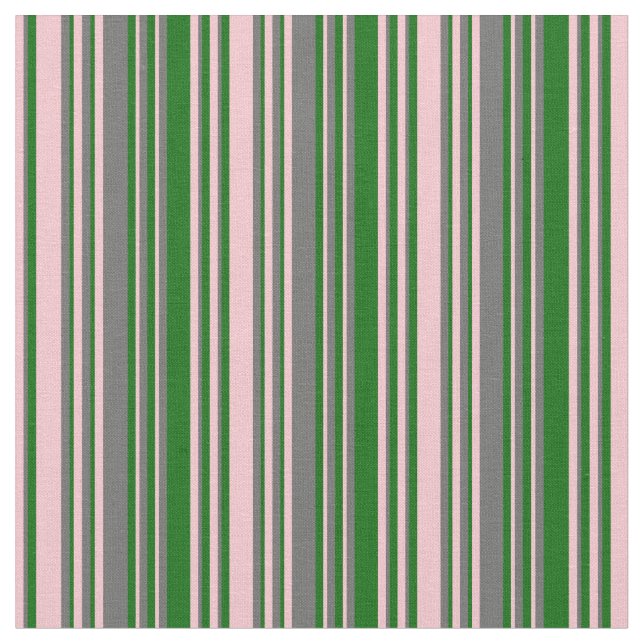 Pink, Dim Gray & Dark Green Stripes Fabric (Close Up)