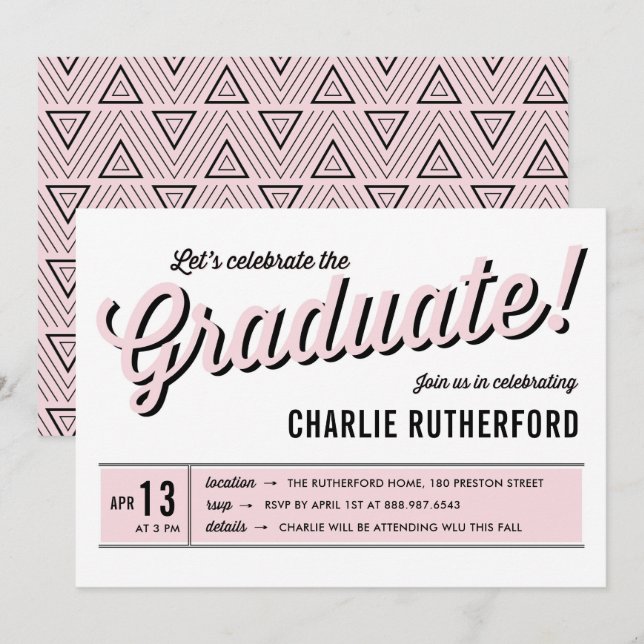 Pink Diner Retro Typography Graduation Party Invitation (Front/Back)