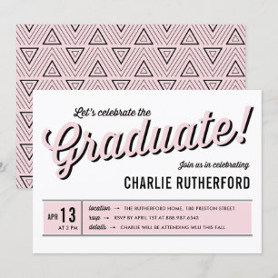 Pink Diner Retro Typography Graduation Party Invitation