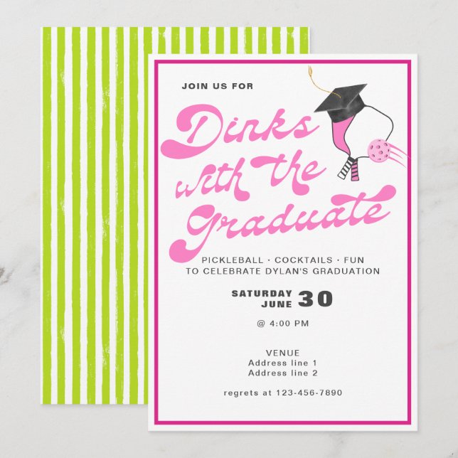 Pink Dinks with the Graduate Pickleball Graduation Invitation (Front/Back)