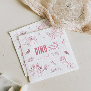 Pink Dino Dig Birthday Napkins