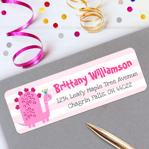 Pink Dino Girl Preschool Kindergarten Grad Address Label