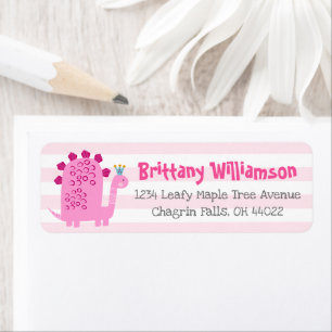 Pink Dino Girl Preschool Kindergarten Grad Address Label
