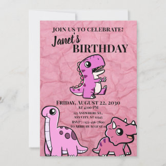 Pink Dino Invitation